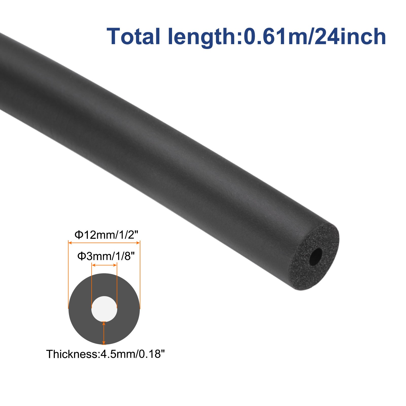 Pipe Insulation Foam Tube Lagging Insulation 3mm ID 12mm OD 24″ Black