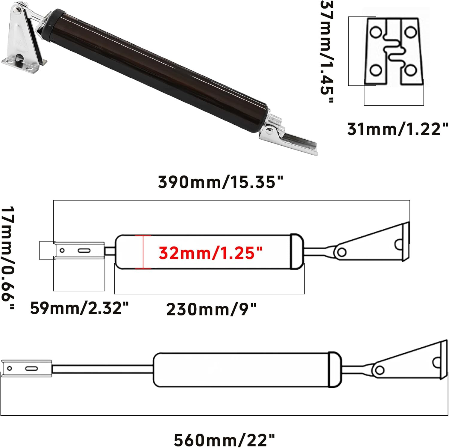 Adjustable Pneumatic Door Closer Kit, Heavy Duty Storm Door Closer with Hold …