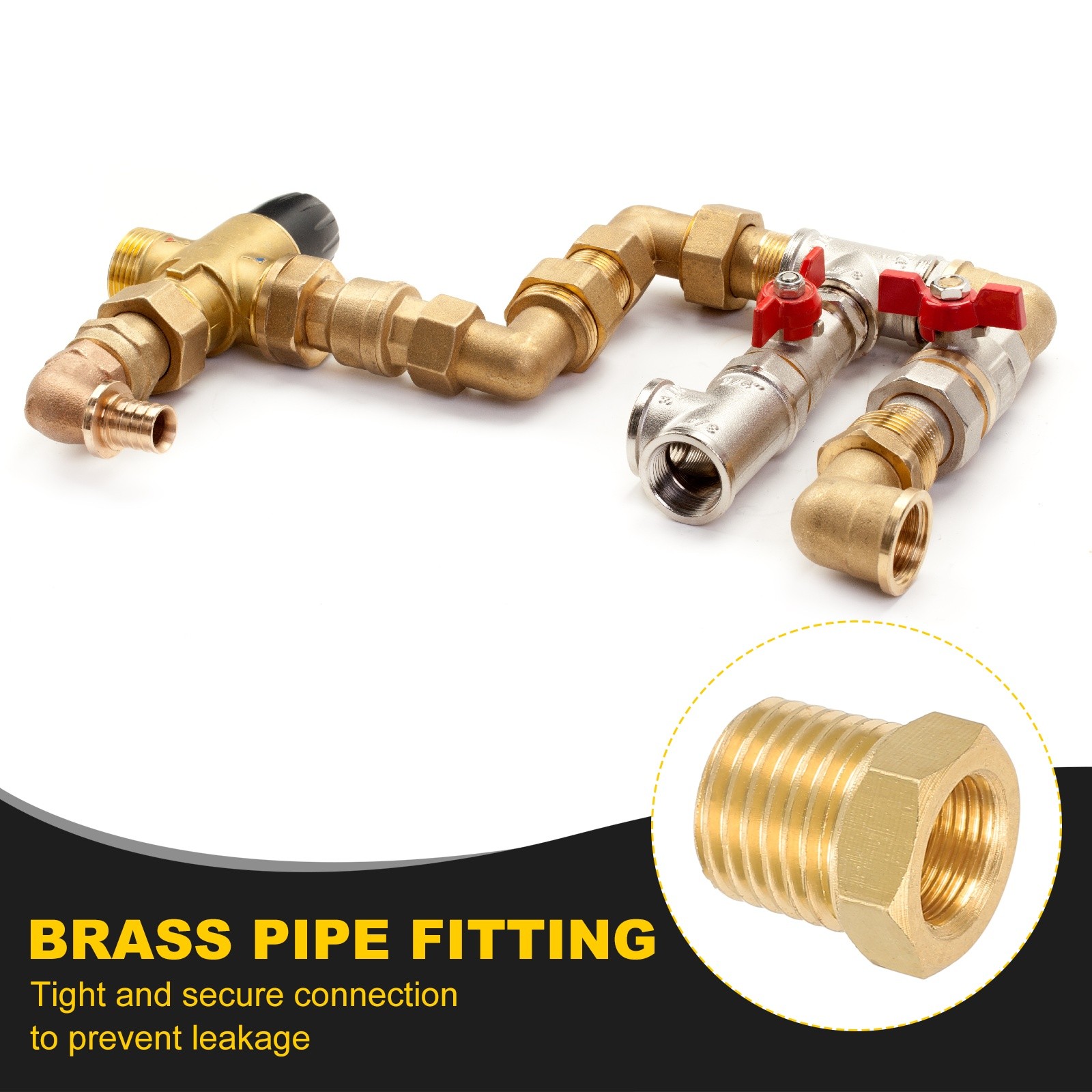 1/8″ NPT Male x 1/4″ NPT Female Brass Pipe Fitting with Tape – 1Pcs