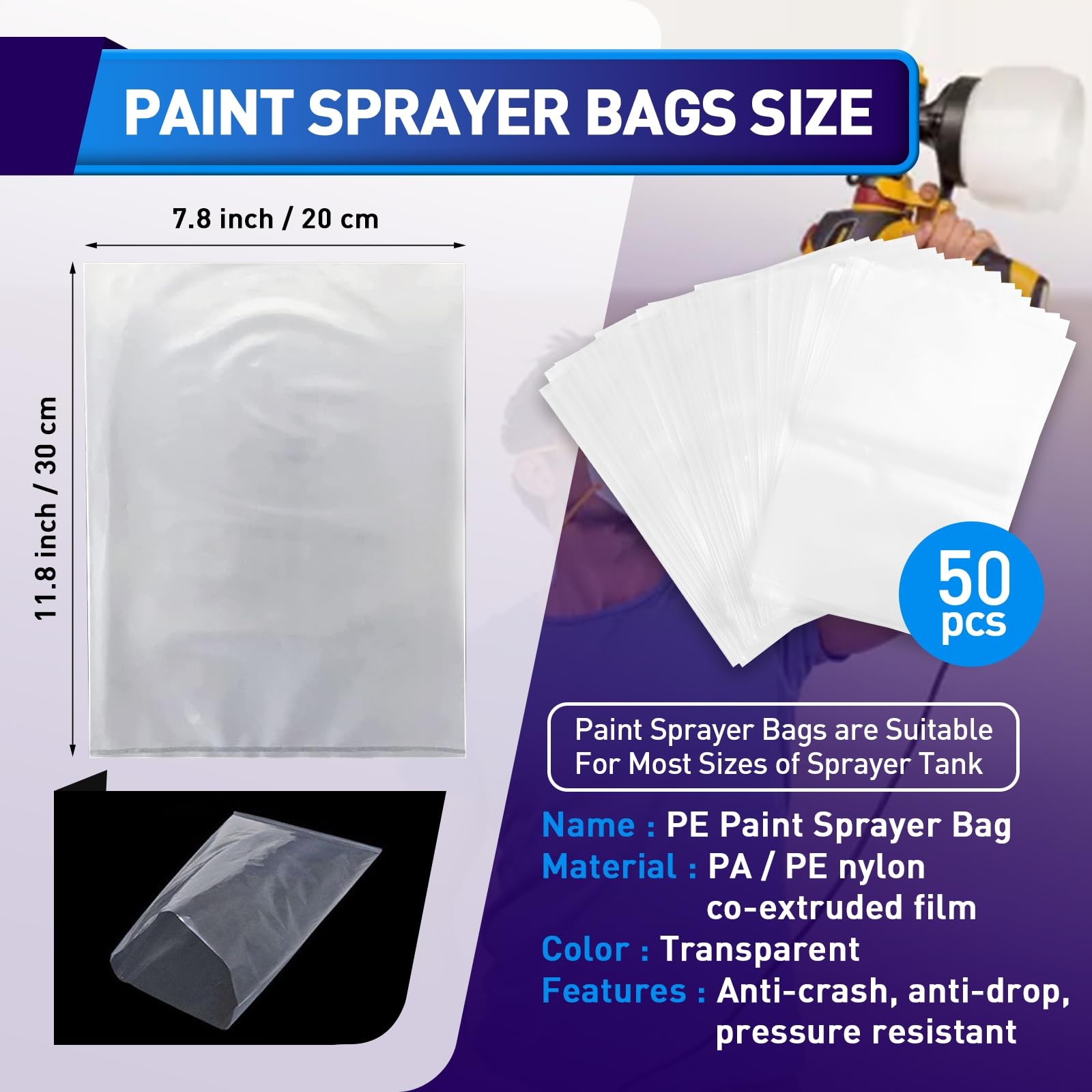 Paint Sprayer Parts, 50 Pcs Bags, 7.8” X 11.8”, transparent