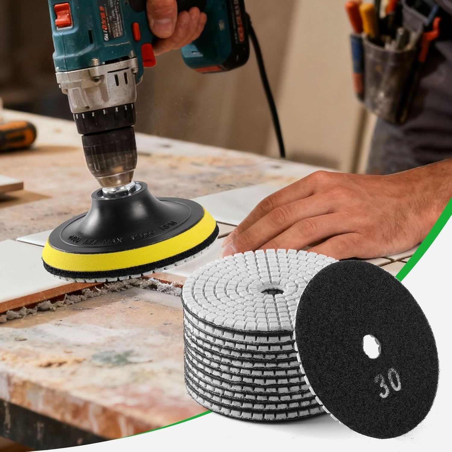 Power Tools Accessories 4″ Diamond Pads + 4.5″ MARBLE Cutting Blade Complete Kit