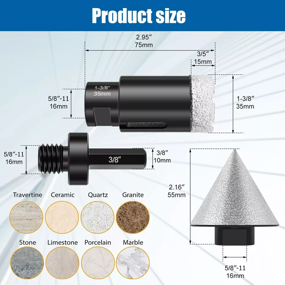 ceramic porcelain tile sinkwork hole cut polish granite marble stone buffer kit