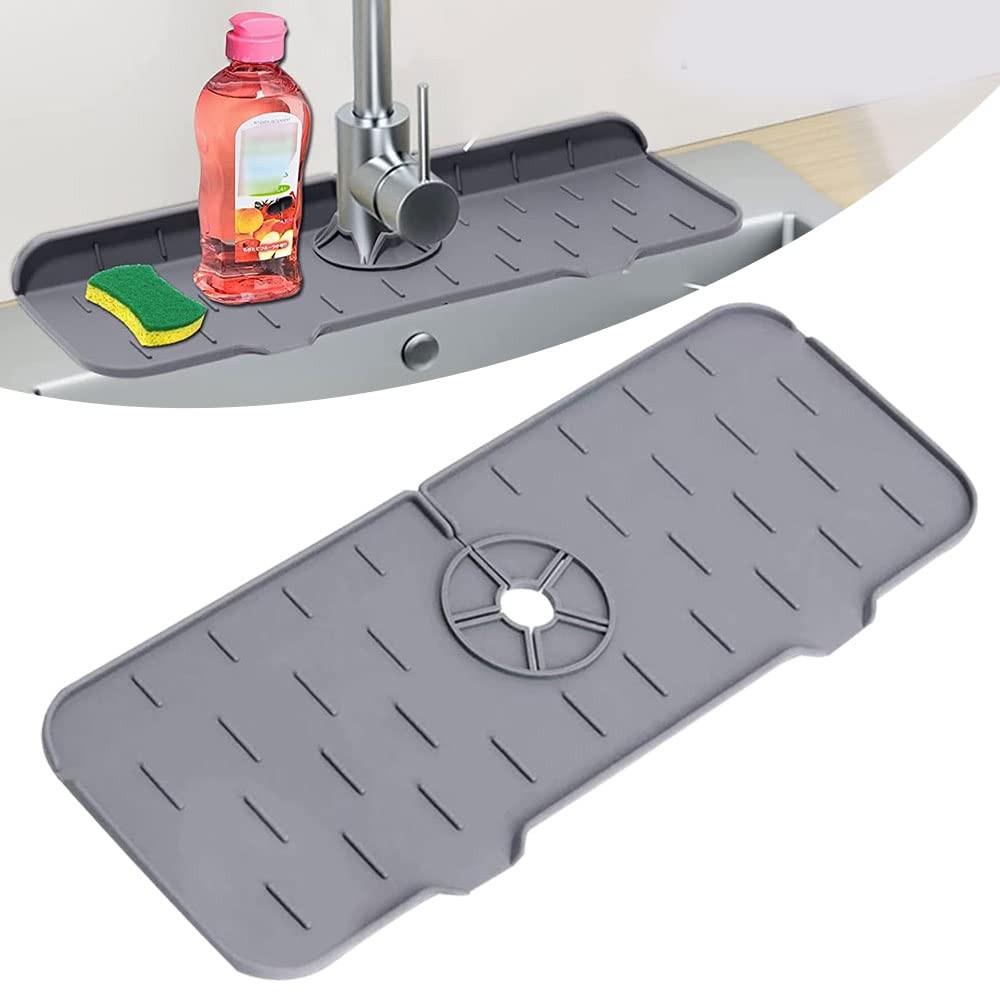 Silicone Faucet Sink Mat Splash Guard, Drain Pad Behind Grey 1pcs