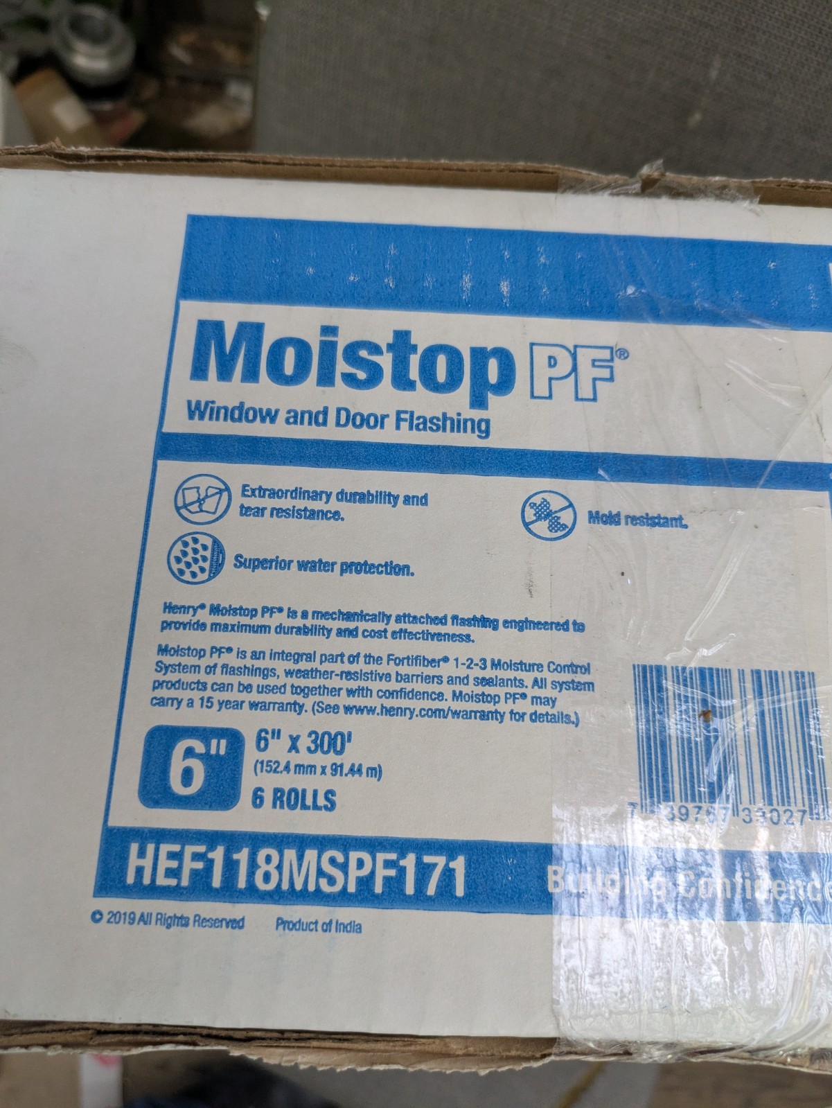 Lot of 2 Henry Moistop Window & Door Flashing 6″ x 300′ HEF118MSPF171