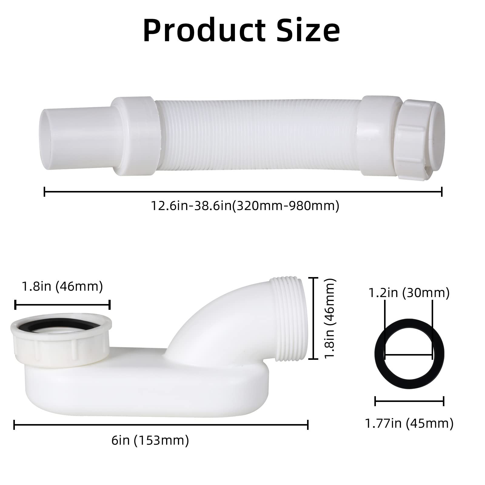 Flexible Freestanding Tub Drain Kit – Low Profile Flat P 1 1/2 inch, White