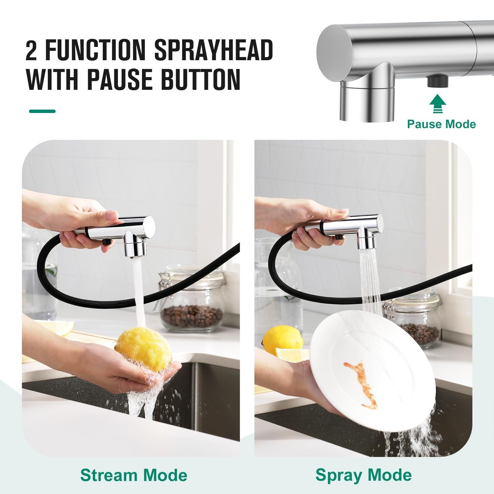 CREA Single Handle Bar Faucet with Pull Out Sprayer – Chrome,3 Hole, Chrome