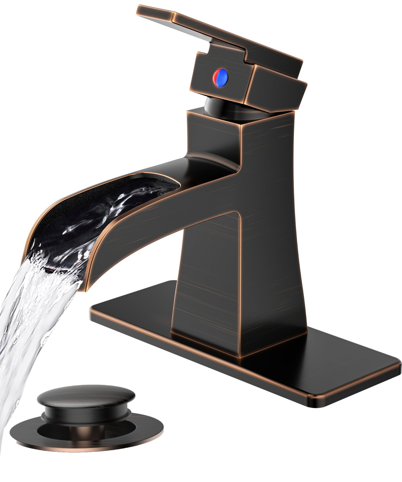 FORIOUS Bathroom Sink Faucet 1 Hole Waterfall One Handle Oil Rubbed Bronze