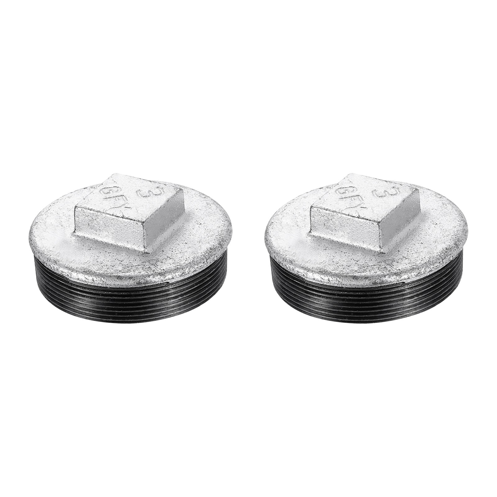 2Pcs 3″ Square Head Male Pipe Plug Fittings Cast Iron End Caps Silver