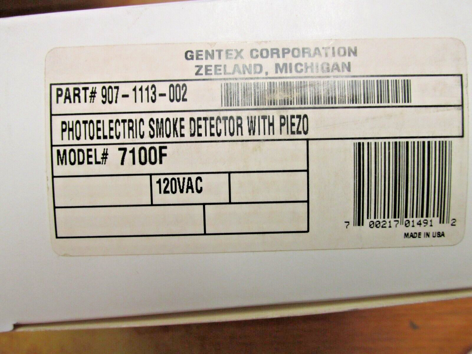 NIB GENTEX PHOTOELECTRIC SMOKE DETECTOR W/ PIEZO 120V, CAT# 907-1113-002 . UW-24