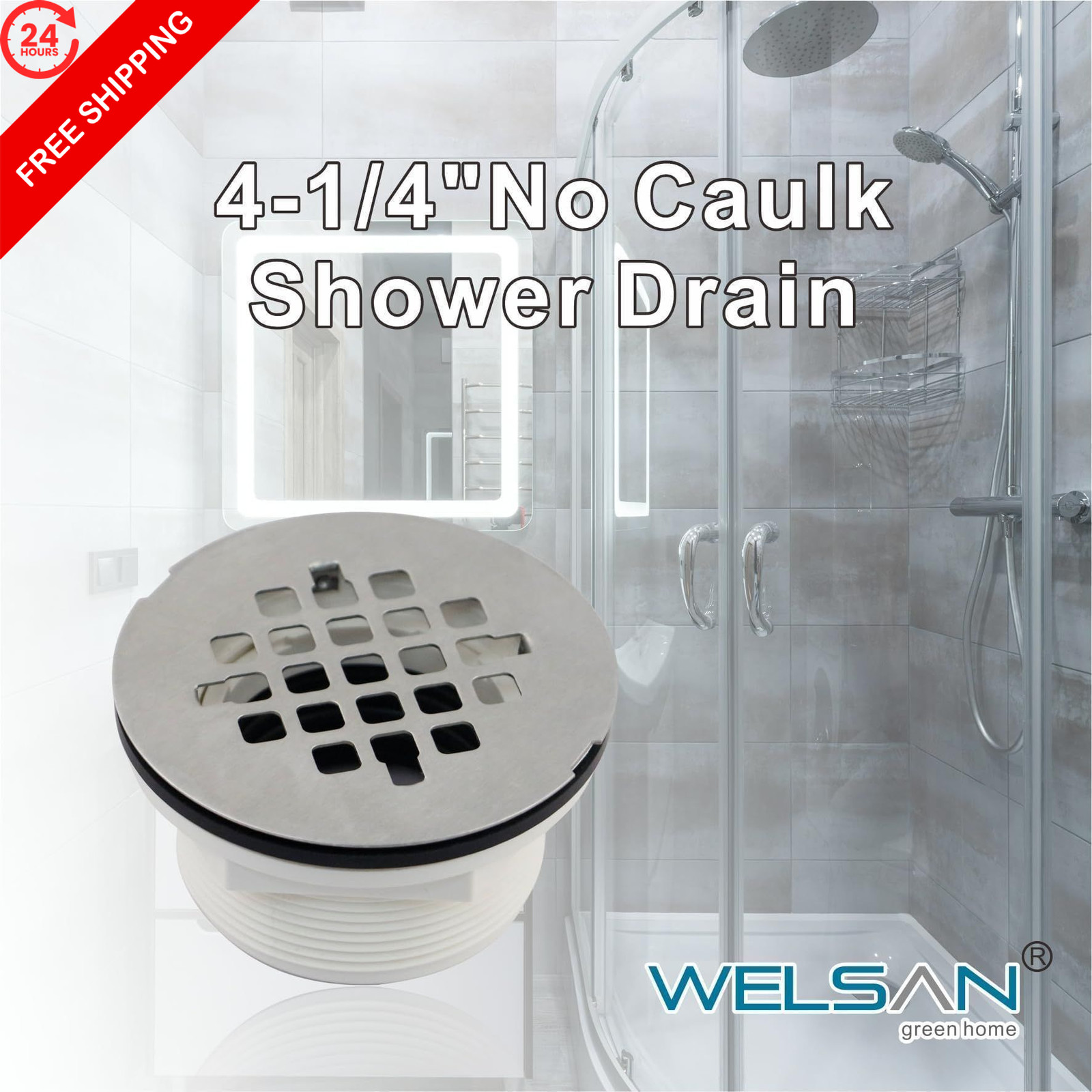 WELSAN Brushed Nickel 2 Inch PVC Shower Drain Kit, Round