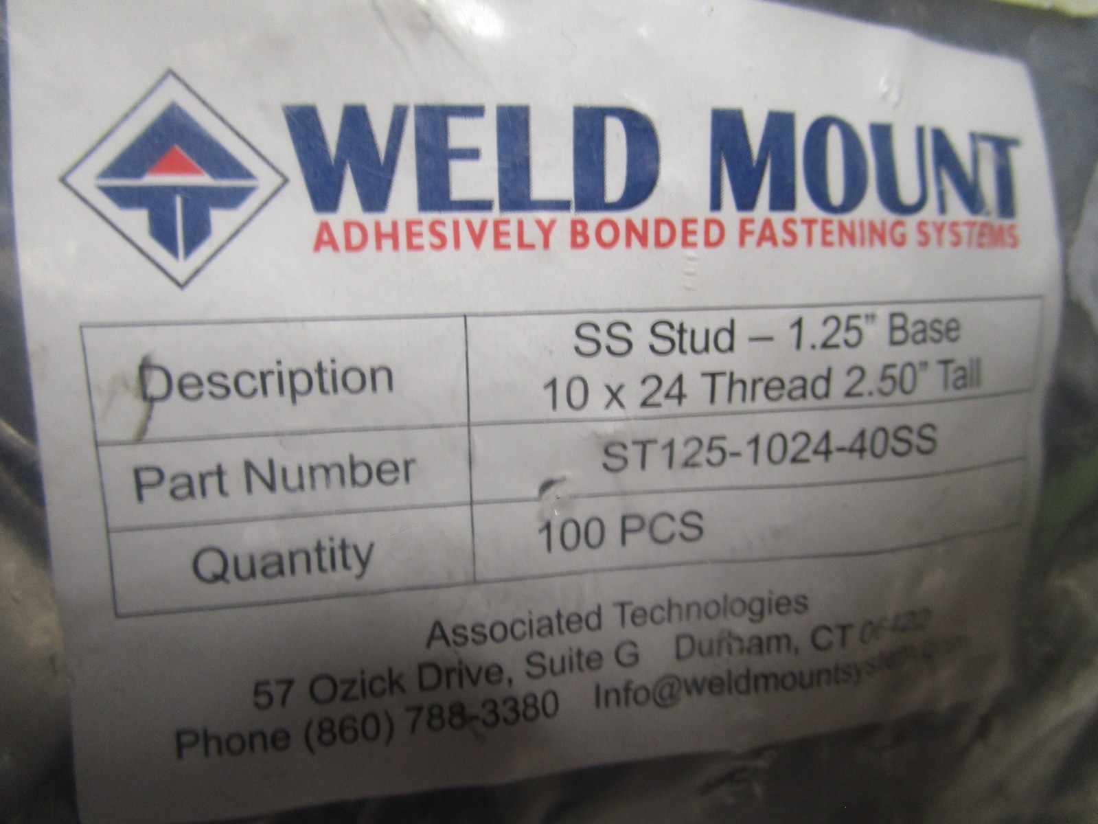 Weld Mount ST125-1024-40SS Stainless Steel Studs 1.25″ Base QTY 100