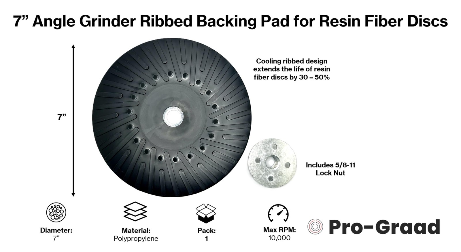 Pro-Graad 7 Inch Rigid Backing Pad for Resin Fiber Discs – 5/8-11 Threaded…