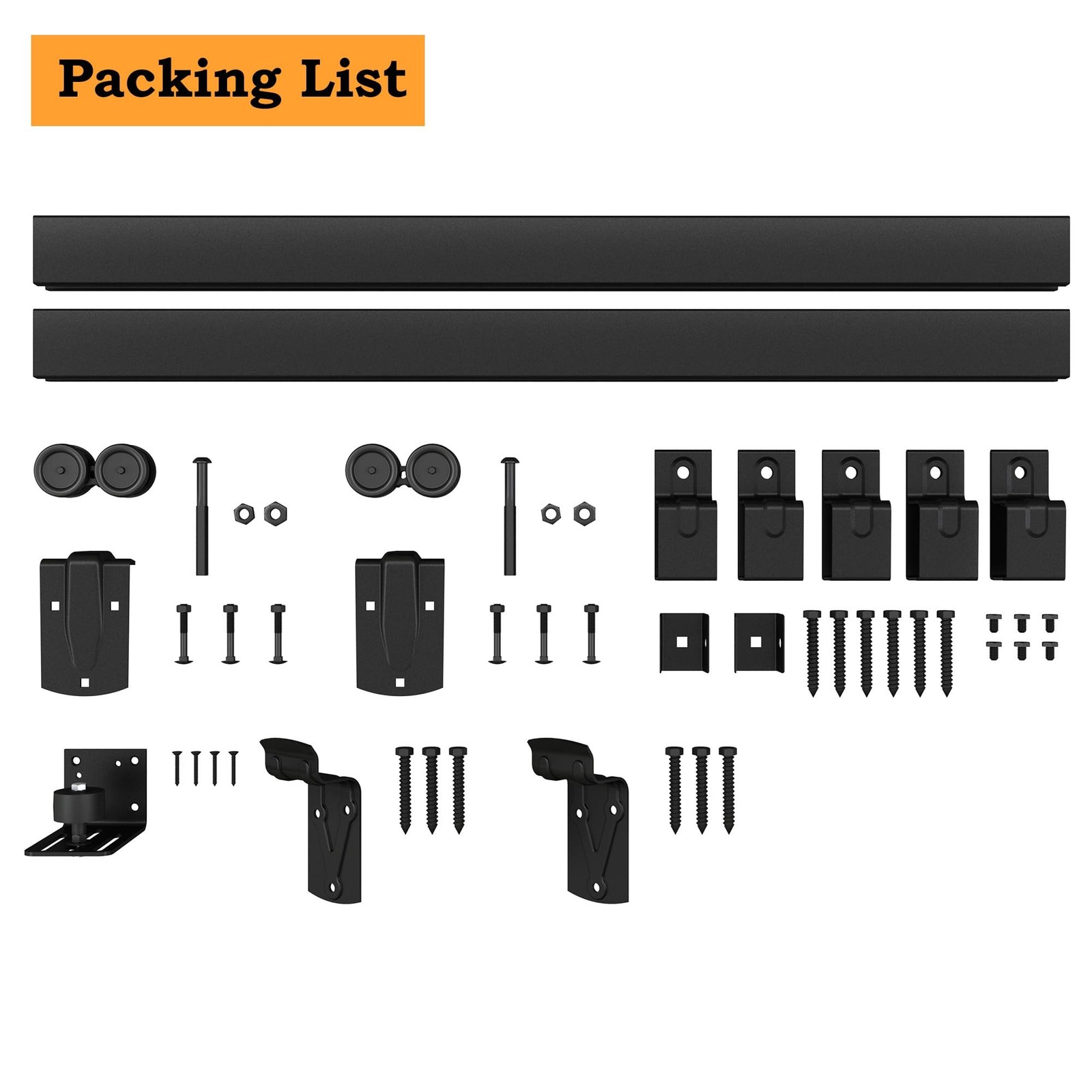 8FT Black Box Rail Exterior Barn Door Hardware Kit, Sliding Heavy Duty Barn D…