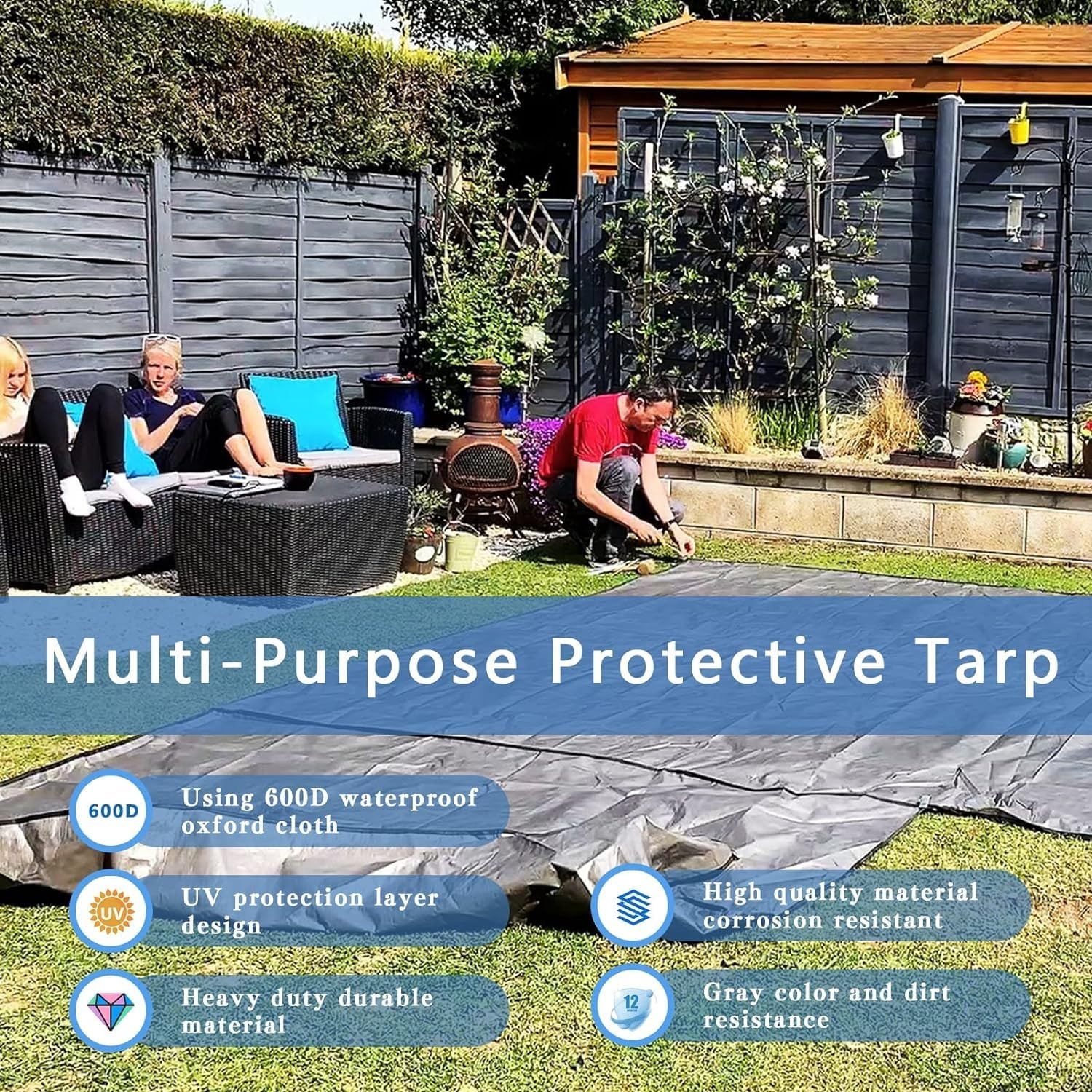 20 Mil Black Waterproof Tarp 5×7ft Heavy Duty Canvas Cover for Outdoor All