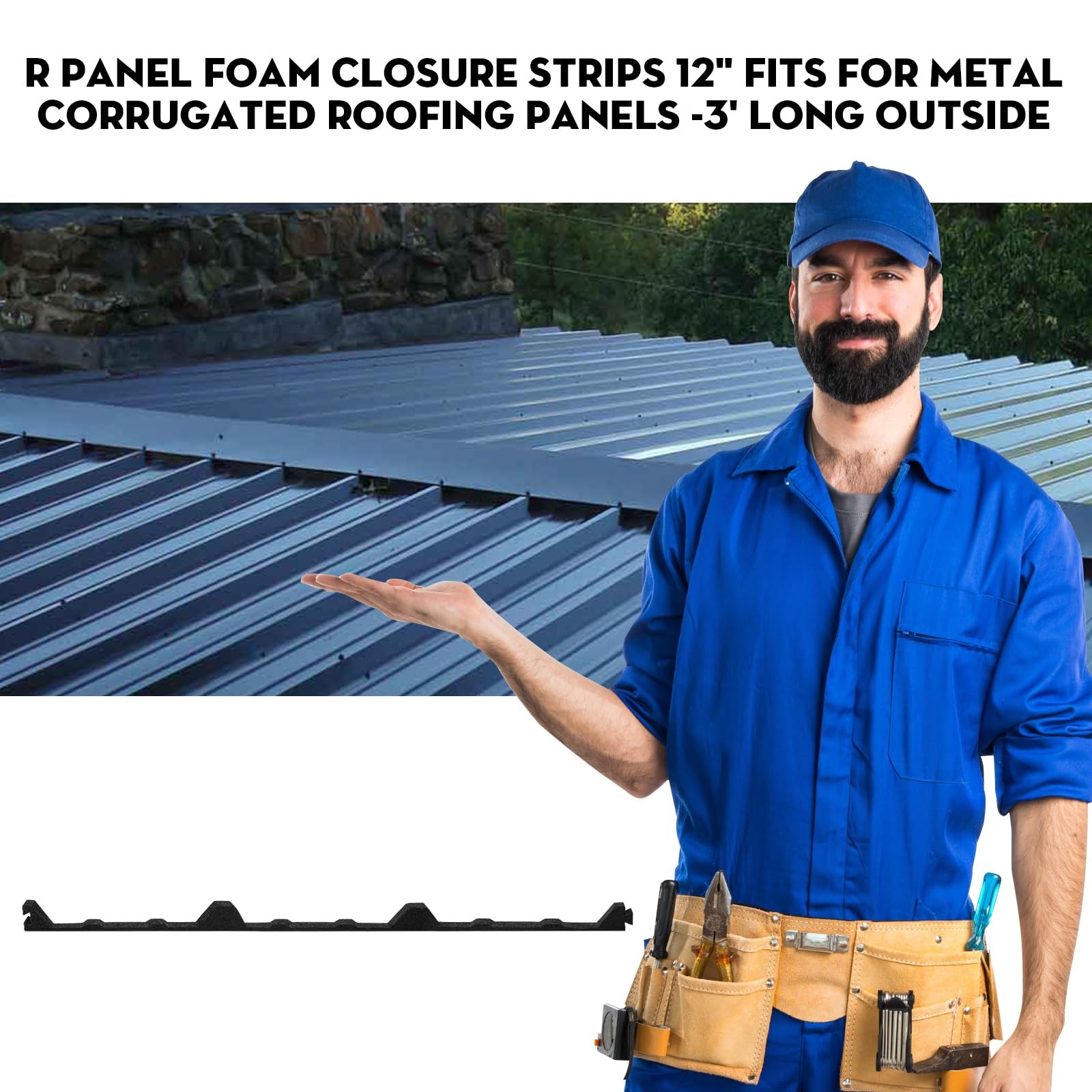 12″ Classic Ribbed Foam Closure Strips 10Pcs for Metal Corrugated Roofing 3′