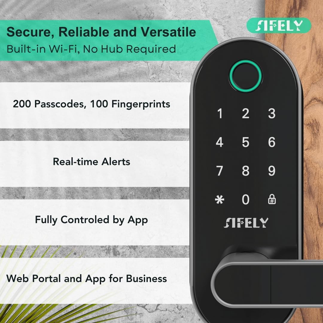 Built-in WiFi Fingerprint Smart Door Lock with Handle, Knob, Deadbolt, Silver