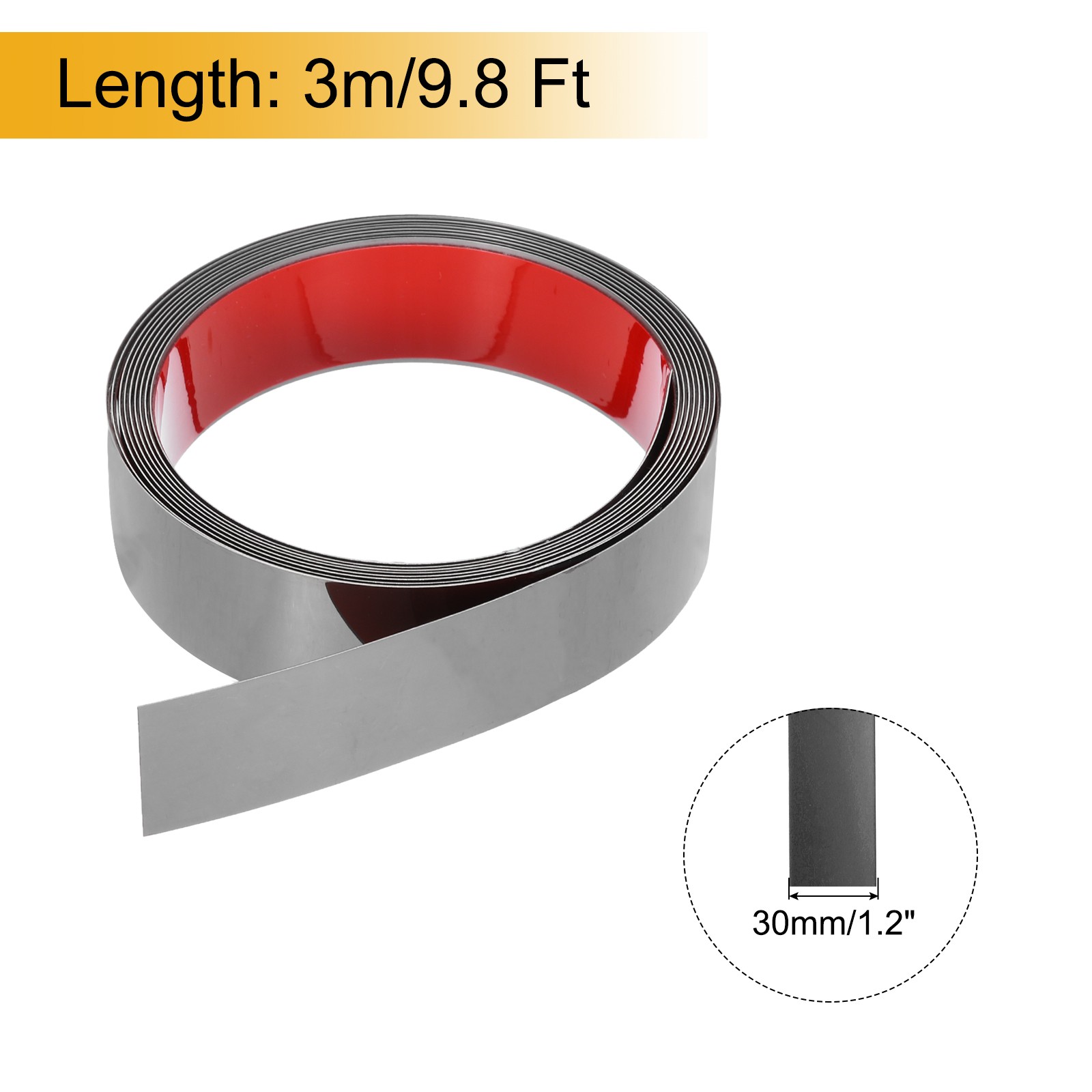 Stainless Steel Molding Trim Self Adhesive, Mirrored Black, 1.2 Inchx9.8 Feet