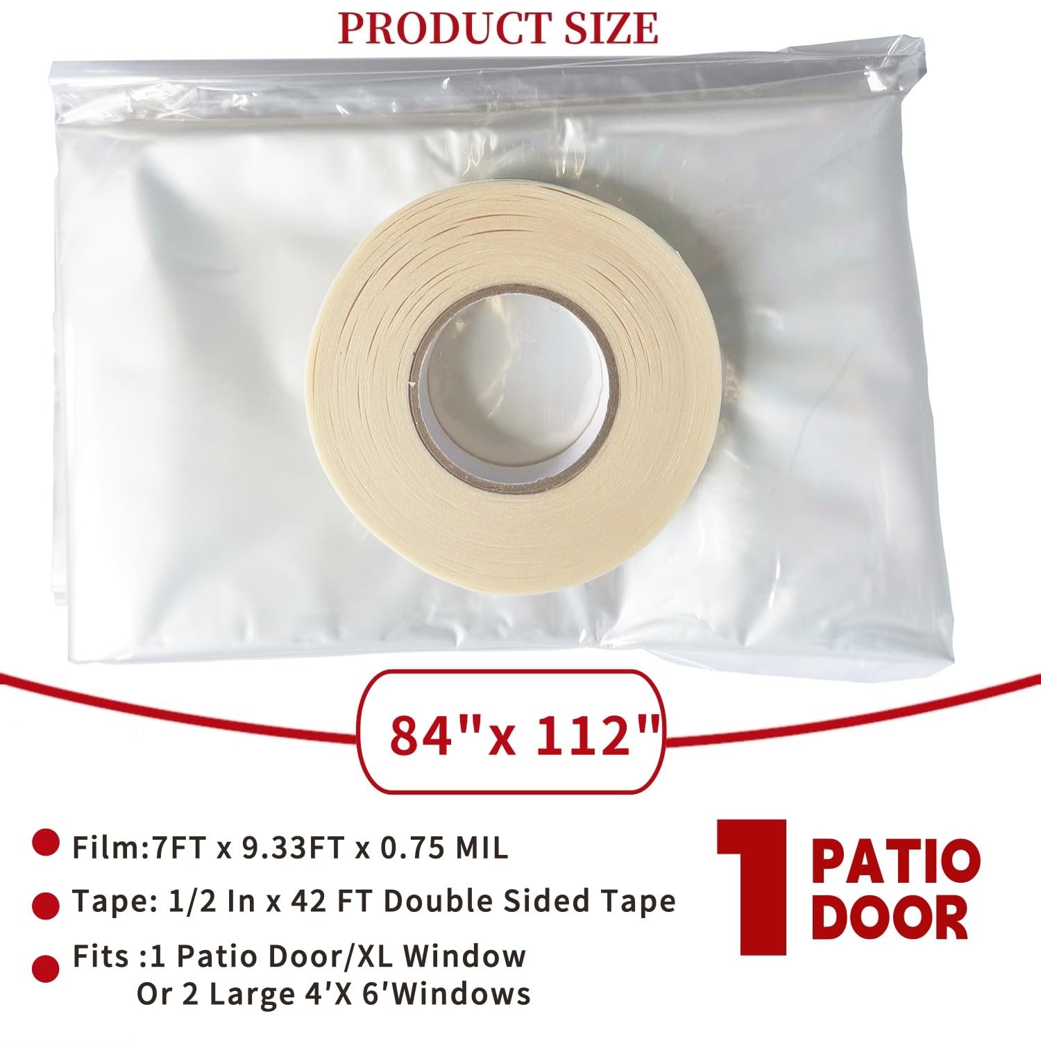 FonsBleaudy Large Patio Door Shrink Film Window Insulation Kit 1 Pack, Clear
