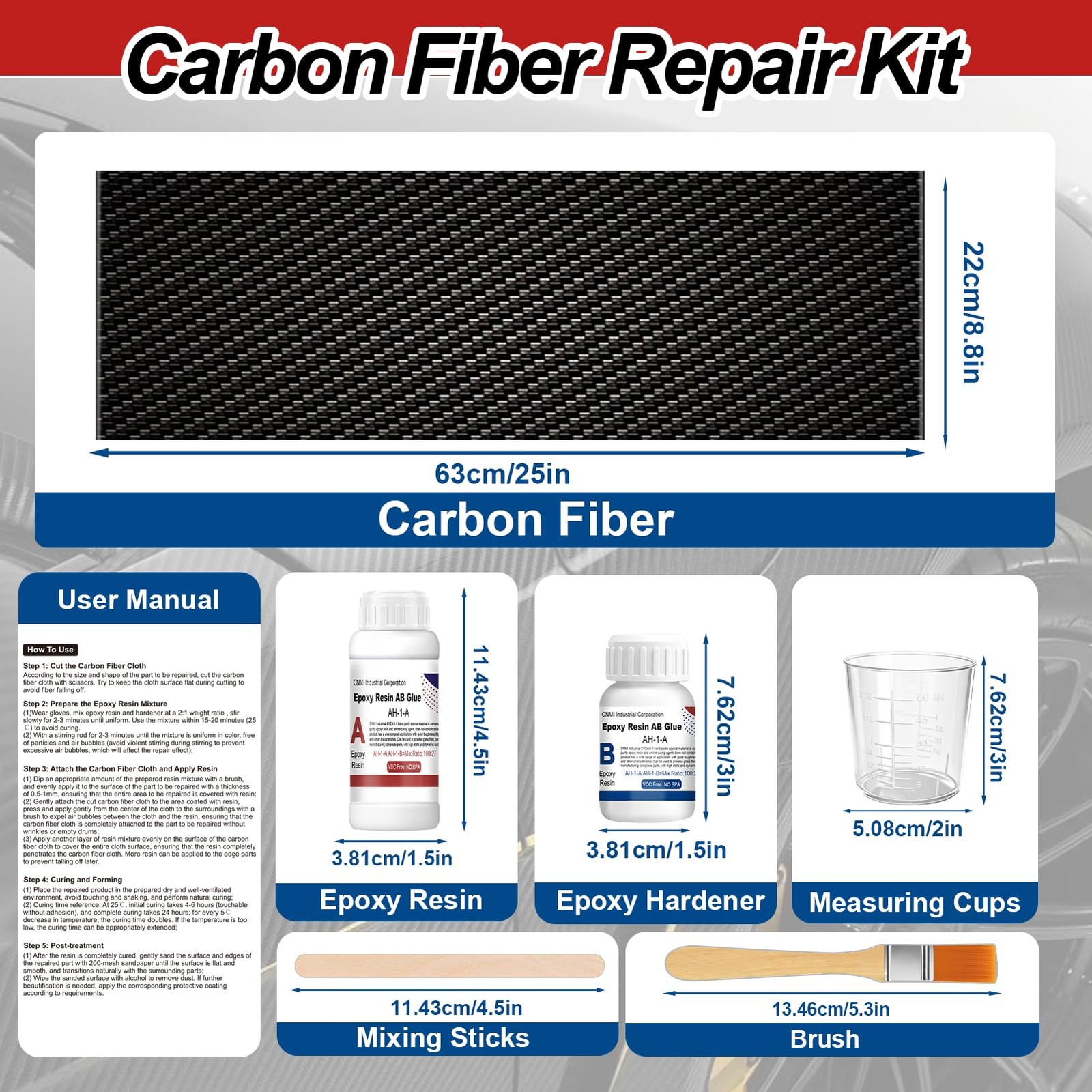 Carbon Fiber Repair Kit, Black Cloth, clear