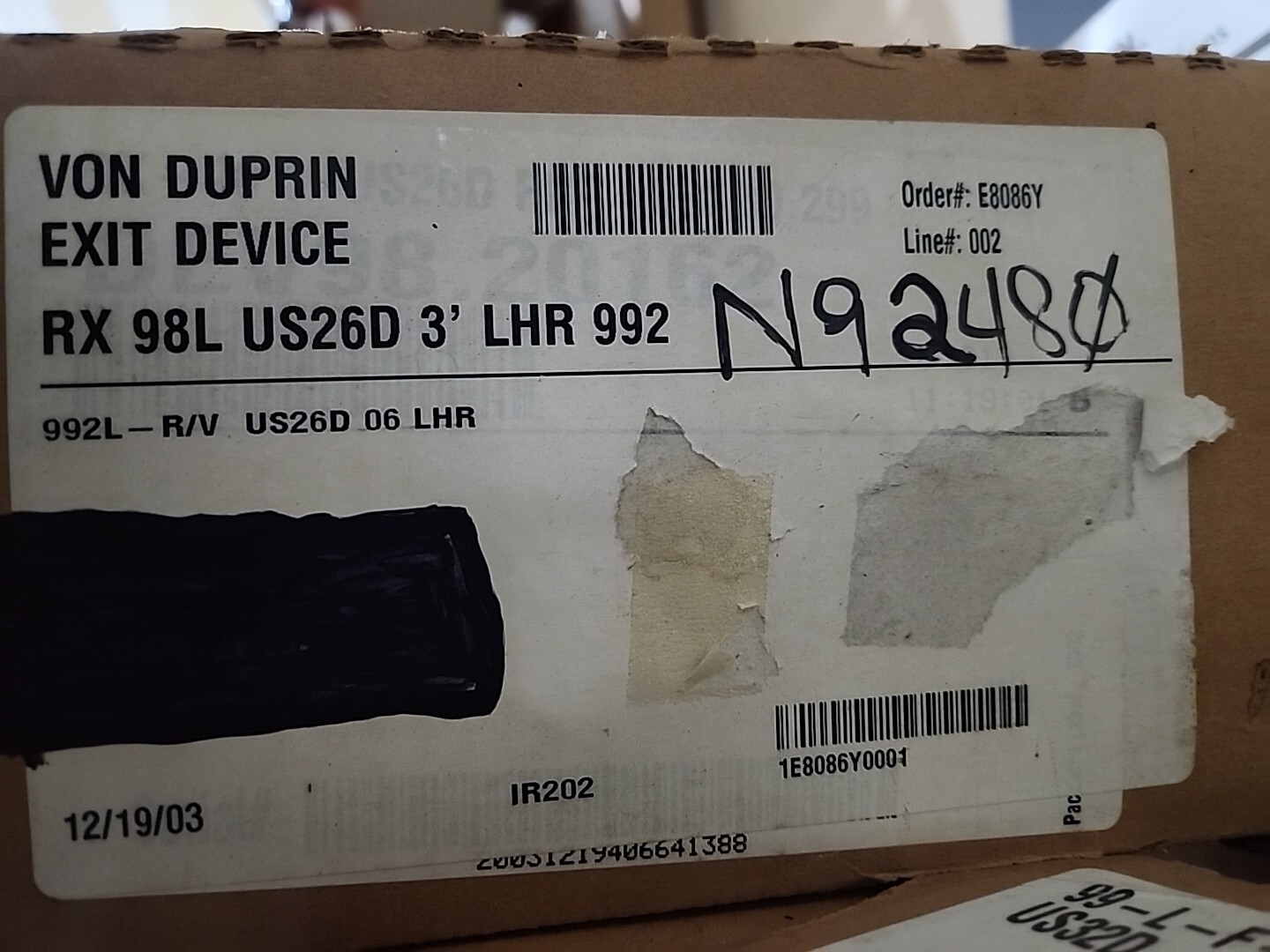 Von Duprin RX-98-L-US26D-3′-LHR-992L-RV-US26D-06-LHR