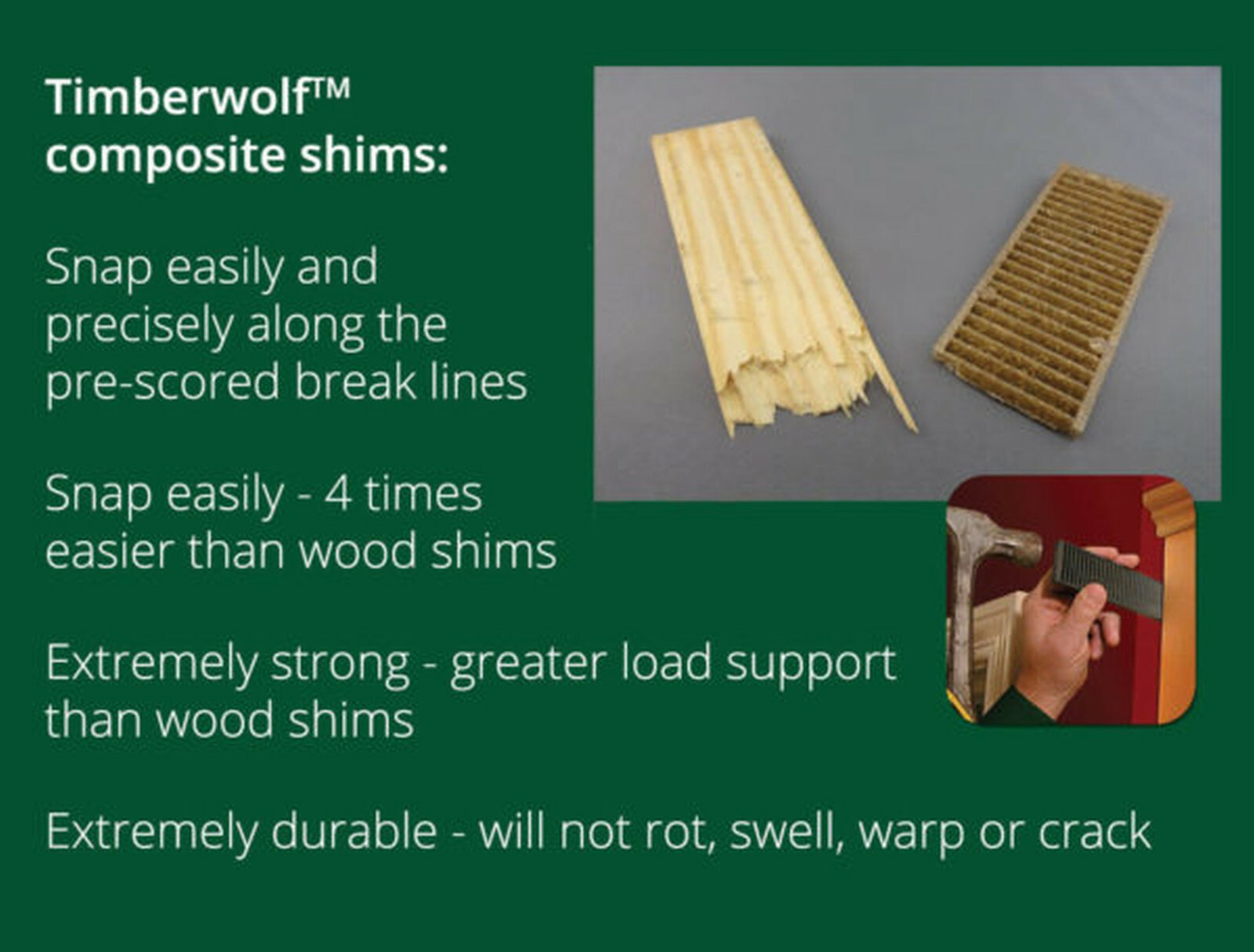 12 Composite leveling Shims 8″ inx1.5″ in Snap Off Timberwolf SHM1-12-TW
