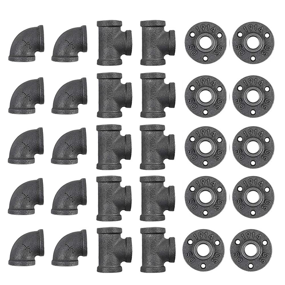 Niubid 30 Pack 1/2 Inch Cast Iron Pipe Fittings (10 Elbows, inch, Black