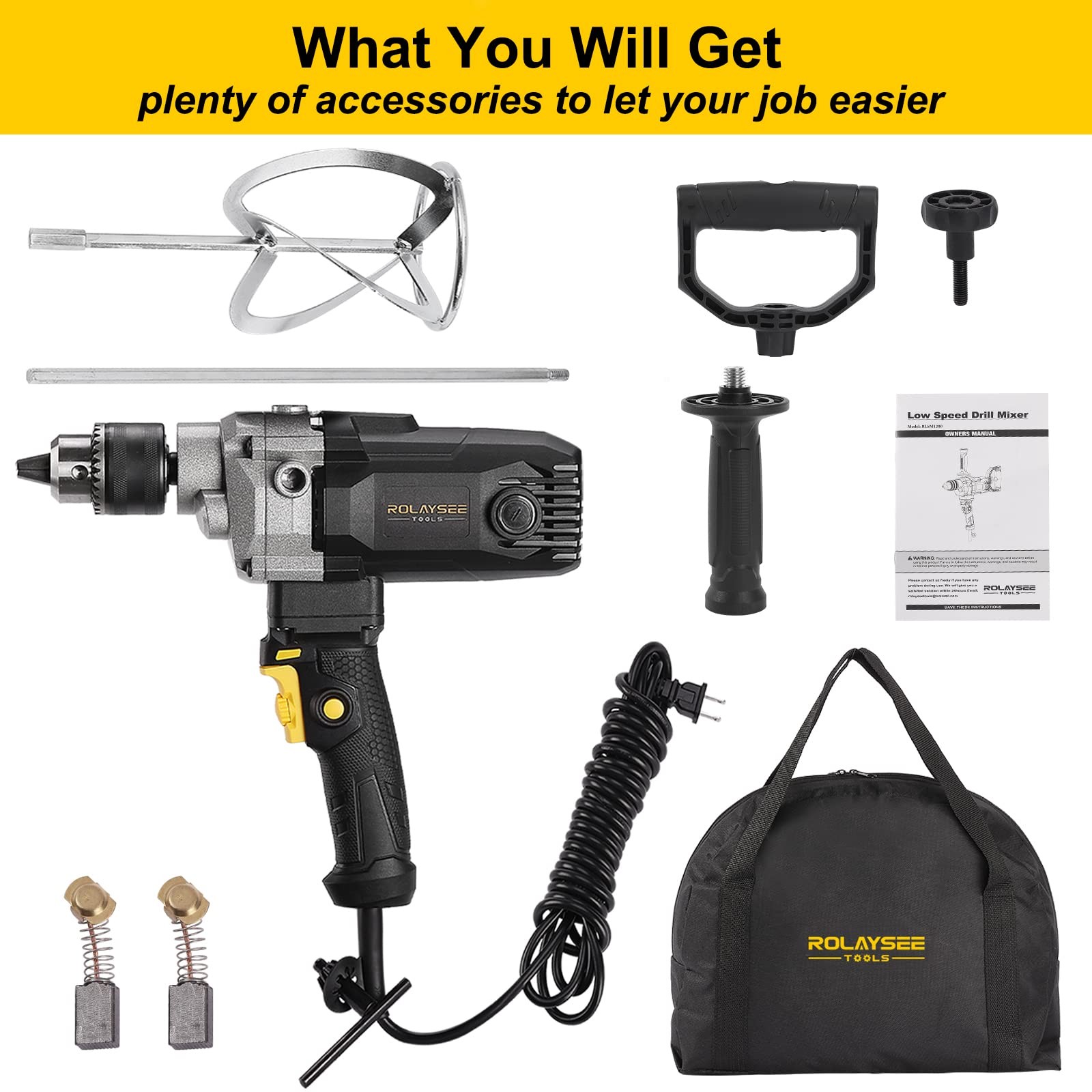 10-Amp Corded 5/8″ Heavy Duty Drill Mixer Set, Mixing Drill Machine with Spad…