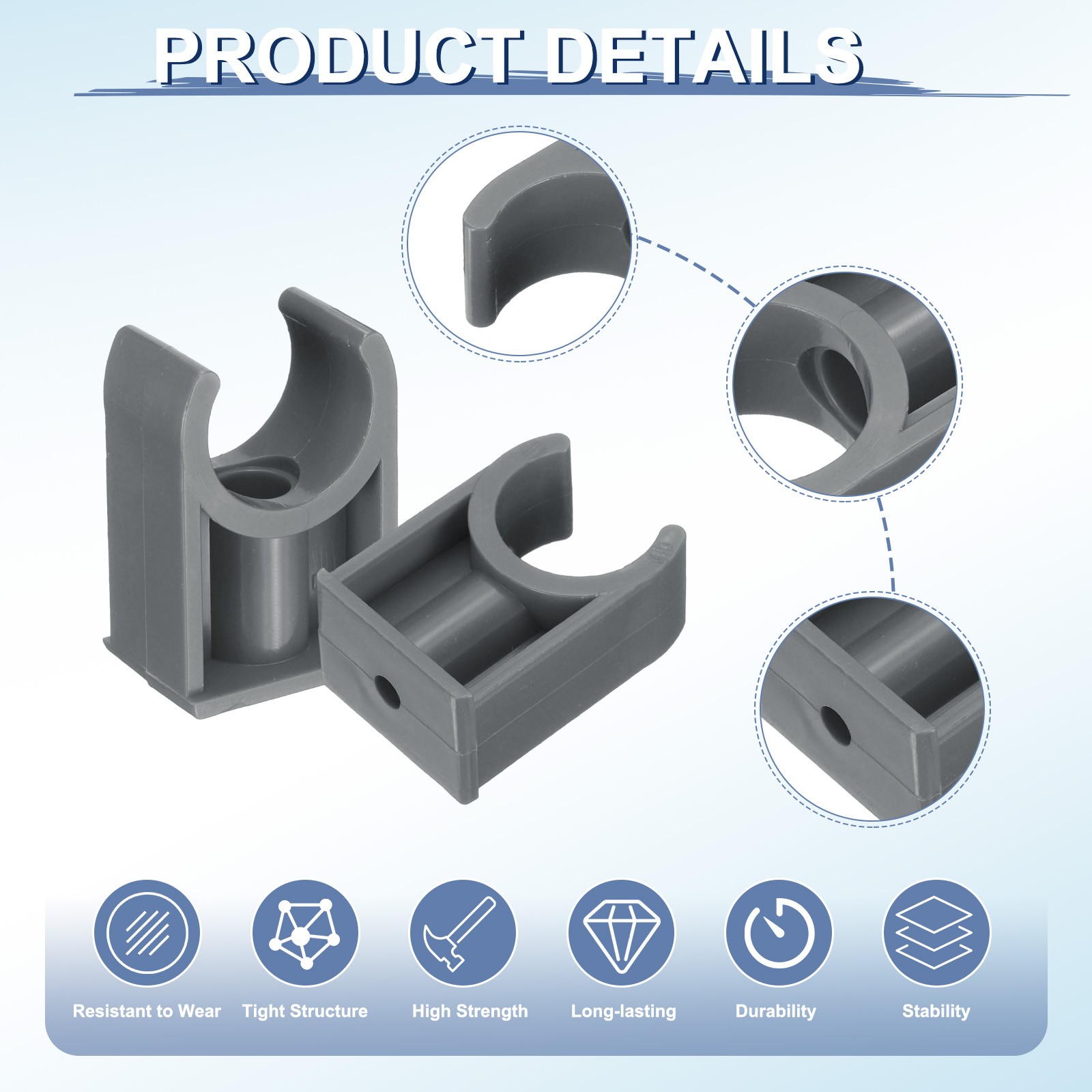 40 Pcs PVC Water Pipe Clamps Clips, U-Shaped Buckles for 1/2″ Size Pipe, Grey