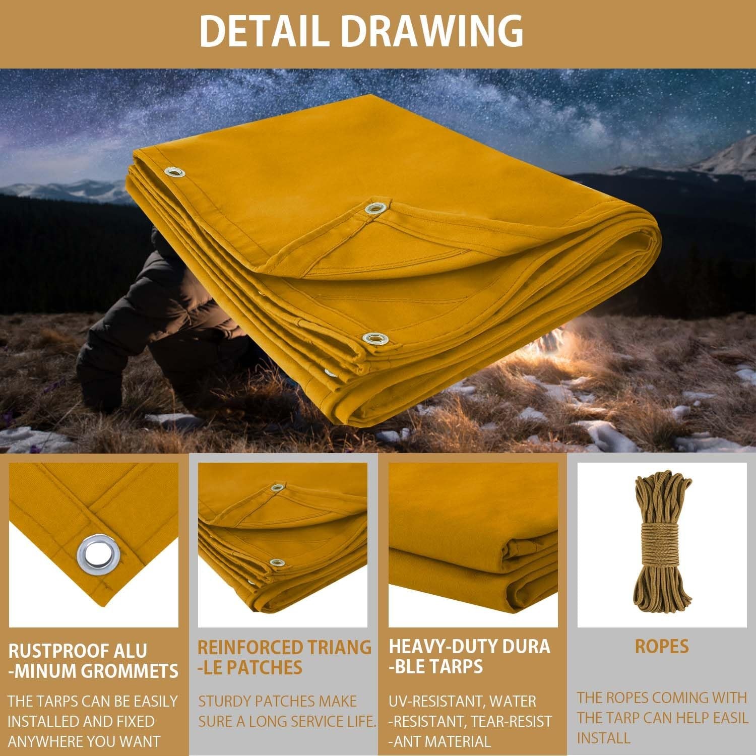 FoundGo 16x20ft Canvas Tarp 22 Mil Tarps 14 oz Canvas Tarpaulin Heavy Duty Cl…