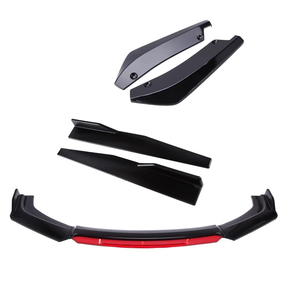 Universal Front Bumper Lip Red Tongue Rear Diffuser 29.3 Side Skirt Black