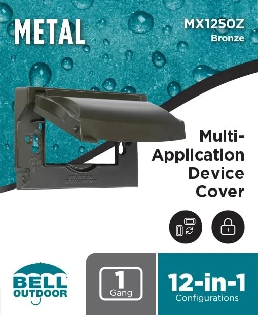 1-Gang Flip Weatherproof Cover, Vertical/Horizontal, 12-in-1, Bronze