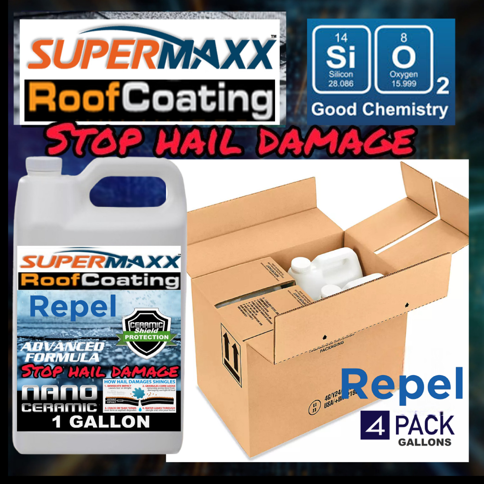 SUPERMAXX NANO ROOF COATING ASPHALT SHINGLES HAIL RESISTANT FORMULA- 4 PACK