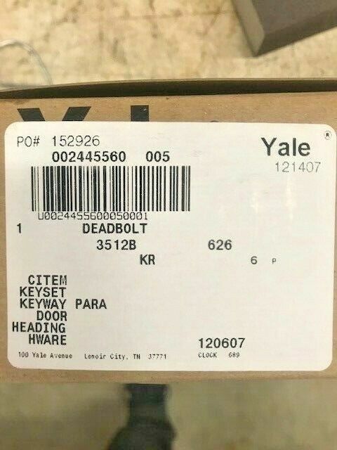 YALE 3512B 626 SINGLE CYLINDER DEADBOLT Para Key US26D 2 3/4″