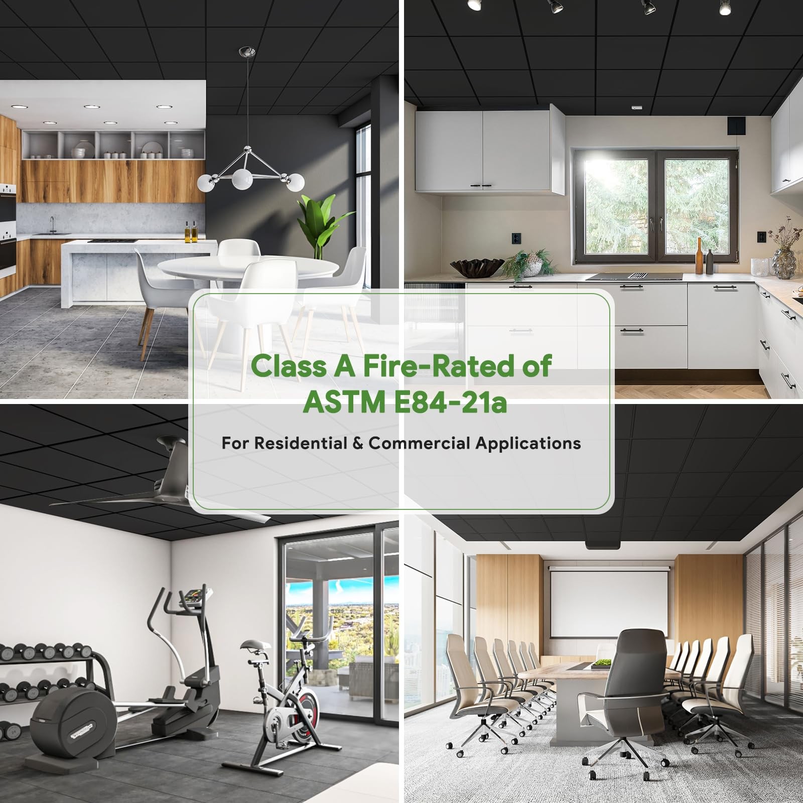 Fasarxiu 12-Pack 2x2ft Black Waterproof PVC Drop Ceiling Tiles – 48 sq ft