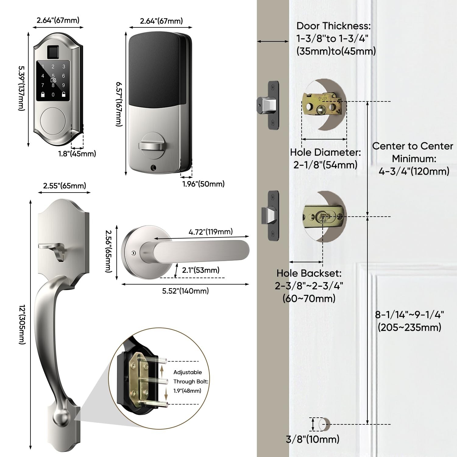 Fingerprint Smart Front Door Lock Set, Keyless Entry Door Lock with Handle, S…
