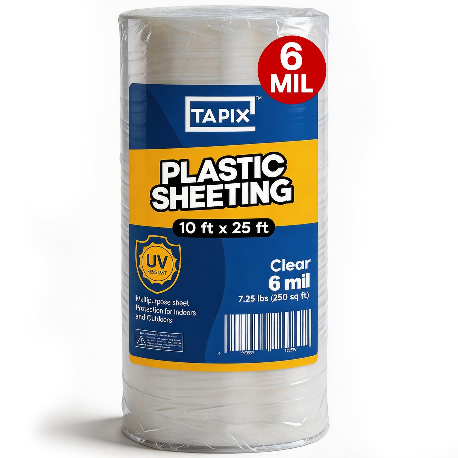 Plastic Sheeting (10′ x 25′) Long, 6 Mil – UV Protection Poly 1 Roll, Clear