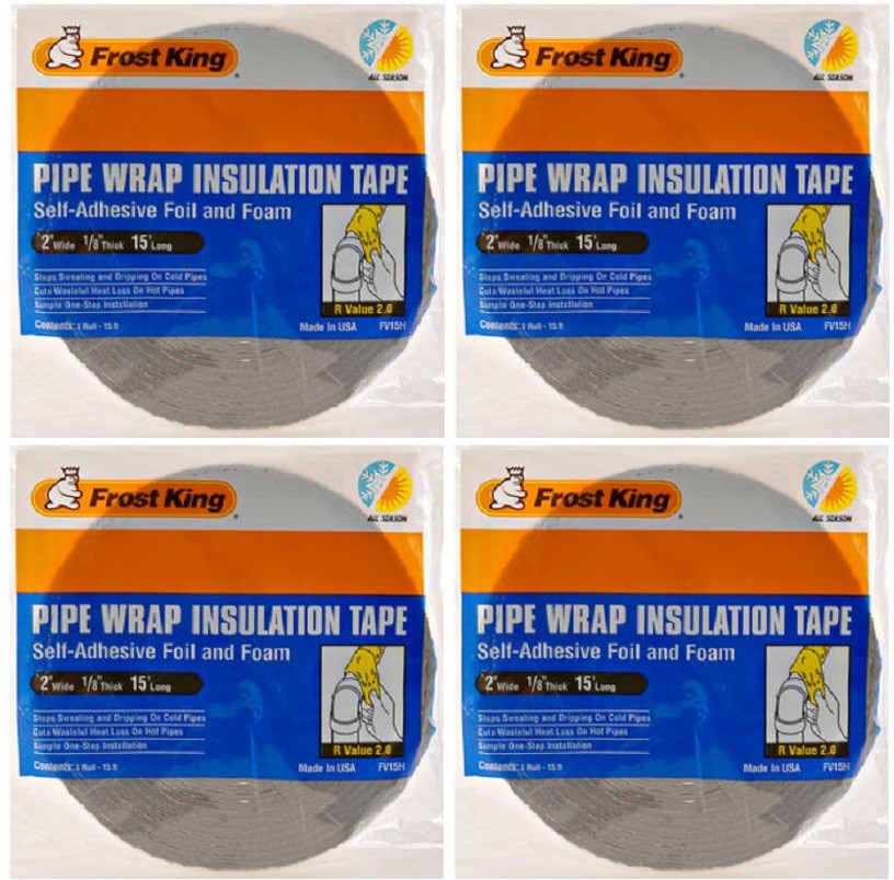 (4) ea Frost King FV15 2″ x 1/8″ x 15′ ft Foil & Foam Pipe Wrap Insulation Tape