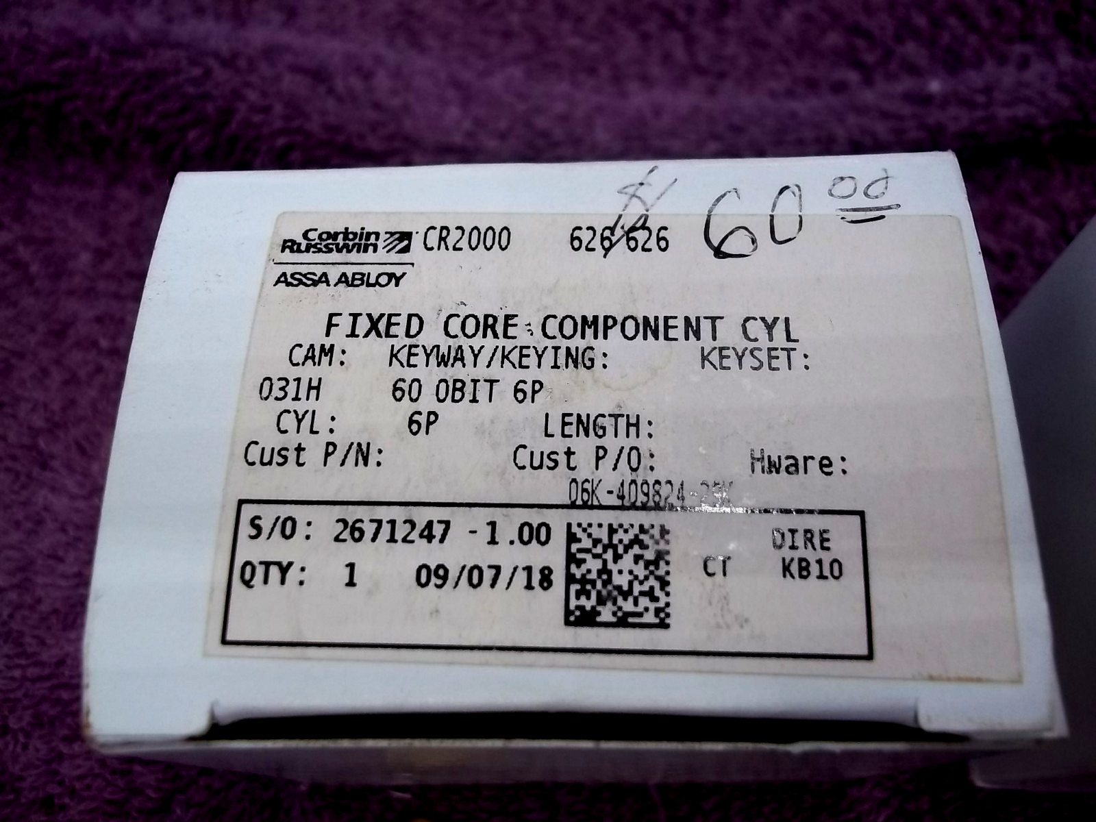 Lot of 2 CORBIN RUSSWIN Cylinder CR2000 626 (LS-61)