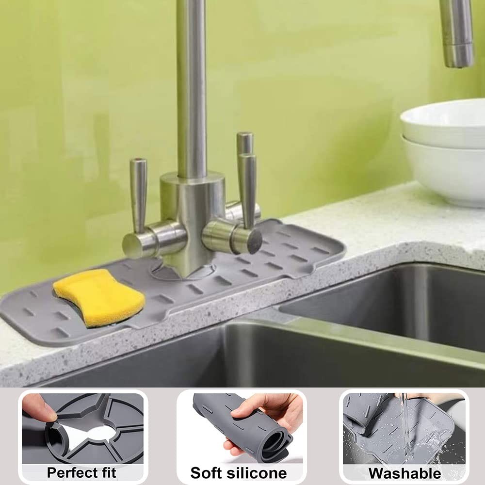 Silicone Faucet Sink Mat Splash Guard, Drain Pad Behind Grey 1pcs
