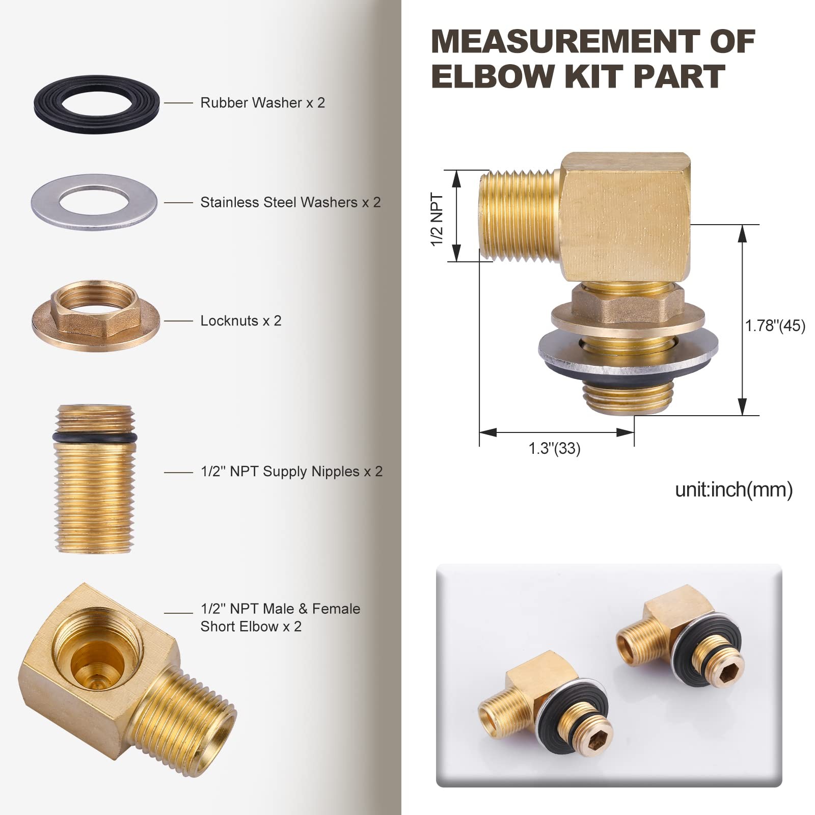 2PCS Installation Kit Commercial Faucet, iVIGA Wall Mounting 1/2 inch, Brass