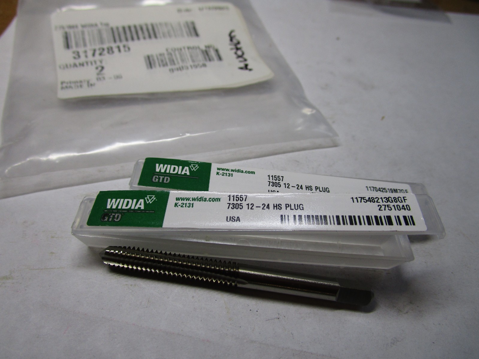 7305/11557 #12-24 Uncoated HSS Plug Chamfer 3-5 Pitch Maintenance Hand Tap QTY 2