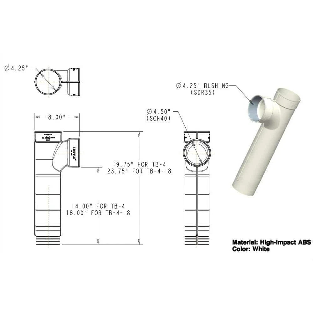 4 in. Septic Tank Sanitary Inlet/Outlet Tee Baffle
