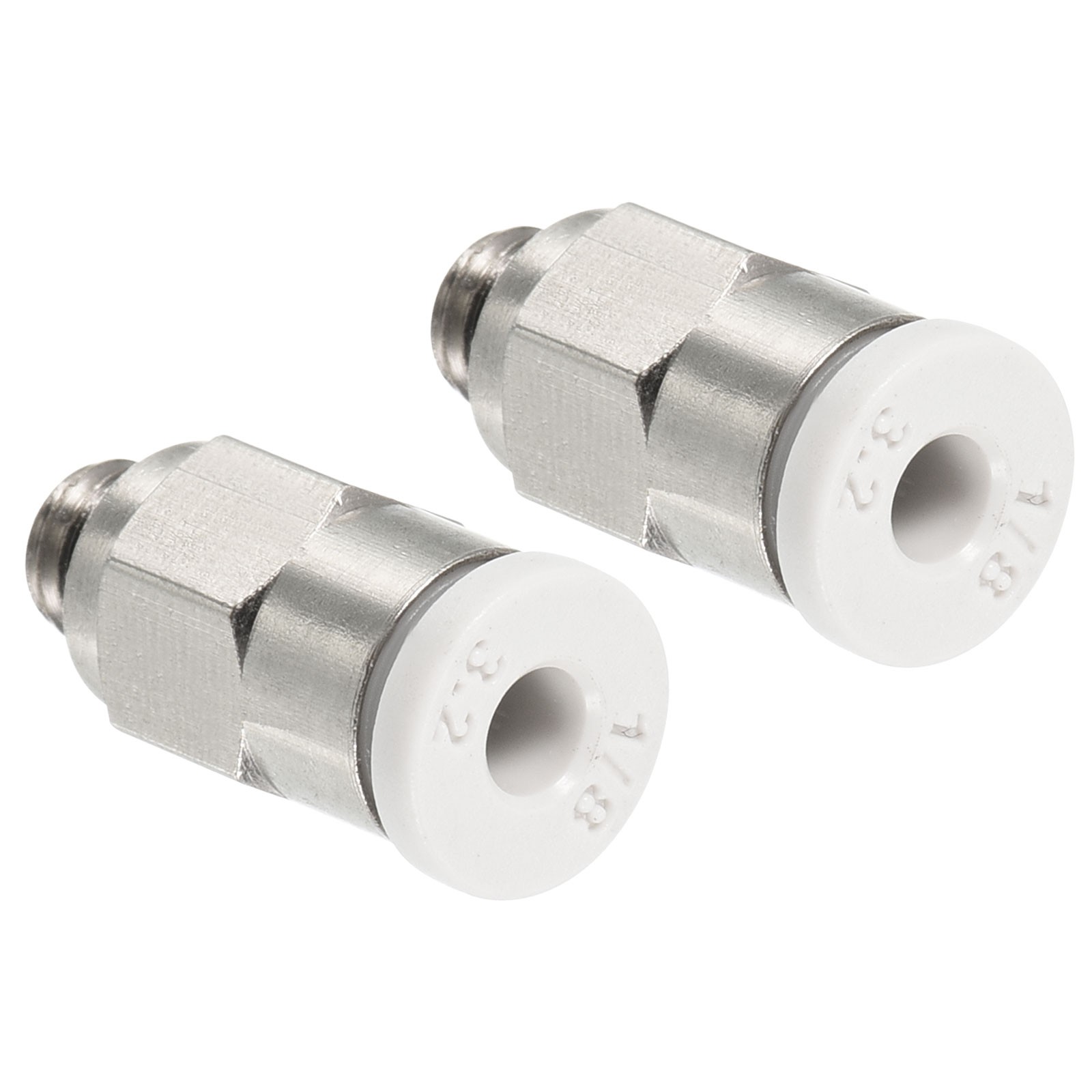 2Pcs M5 Push to Fit 3mm OD Hose Connect Fittings, White & Silver Tone