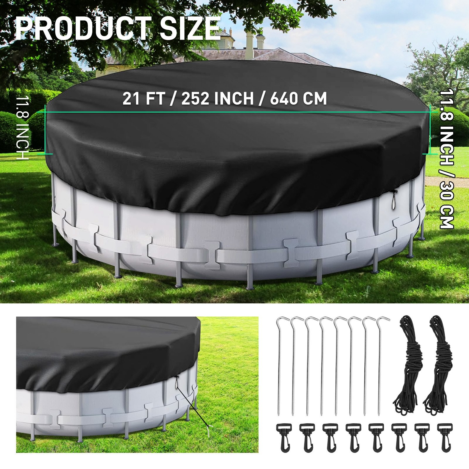 Circular Pool Cover Accessories For Household Outdoor Ground Pool 21Ft Diameter