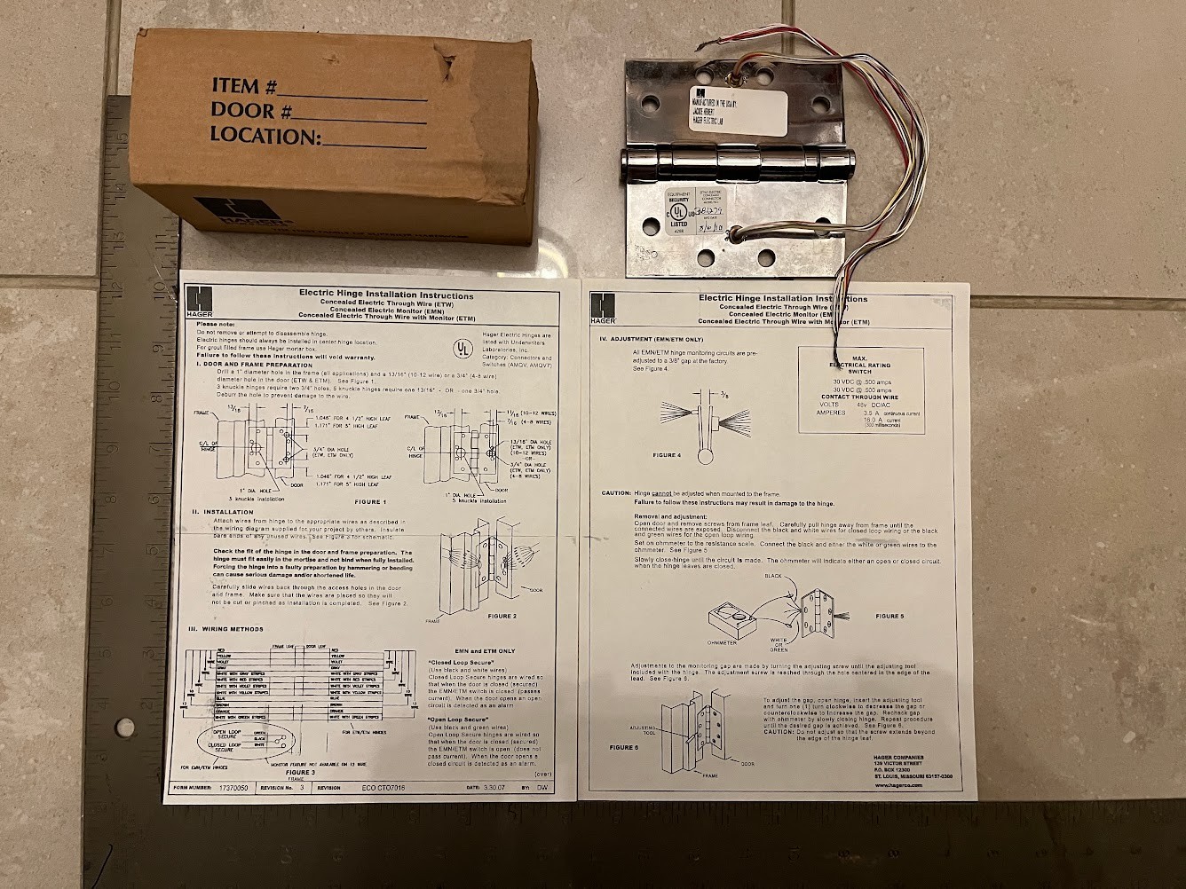HAGER Electric Door Hinge BB1279 4.5″ X 4.5″ 83P ETW8STK w/8 wires_silver chrome