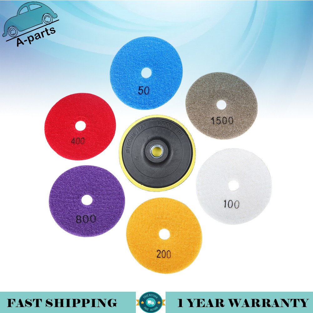 7PCS Set Wet Dry Diamond Polishing Pads 4 Inch For Granite Concrete Marble Stone