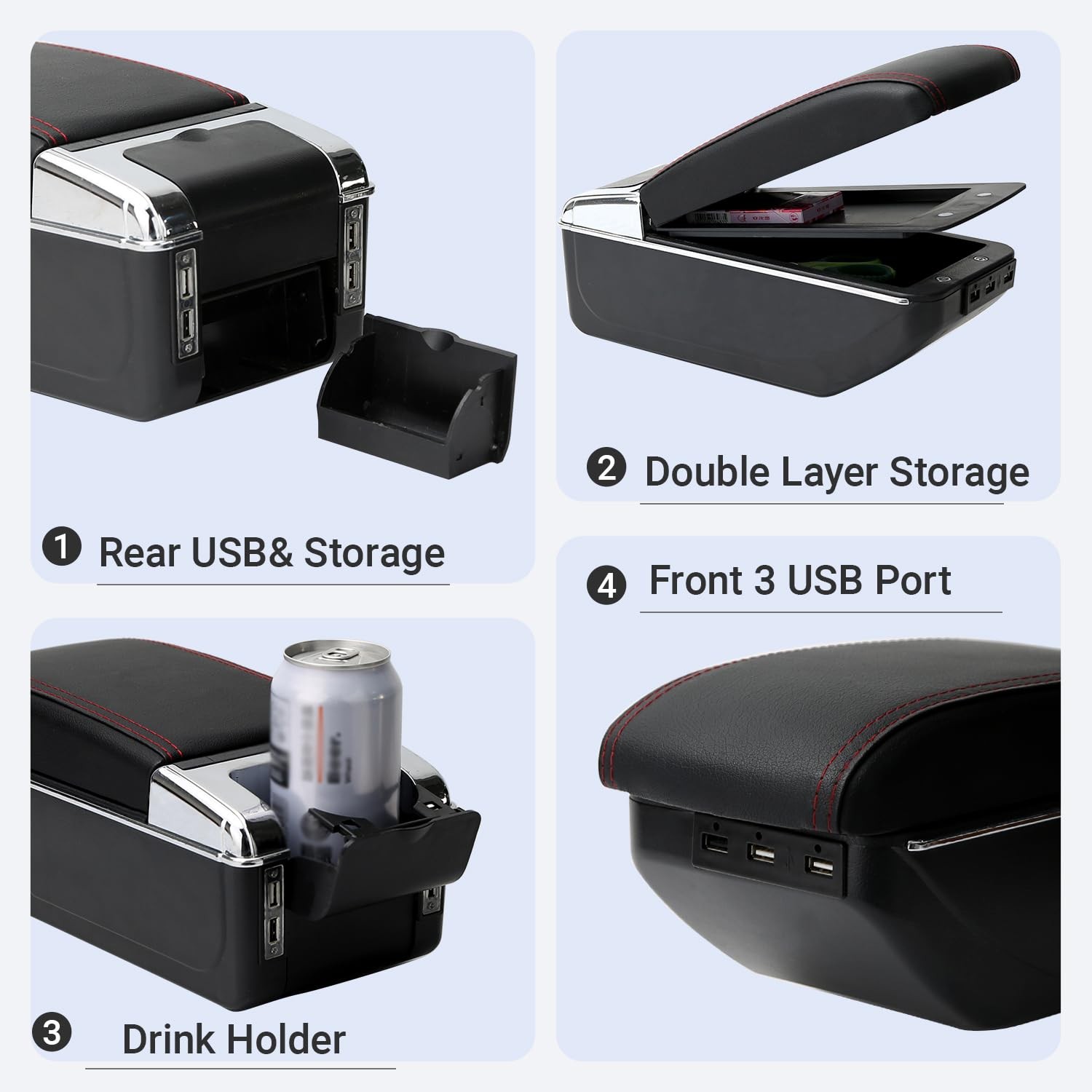 Toyota Prius C Armrest Rotatable Center Console Black Dual Layer 7 USB