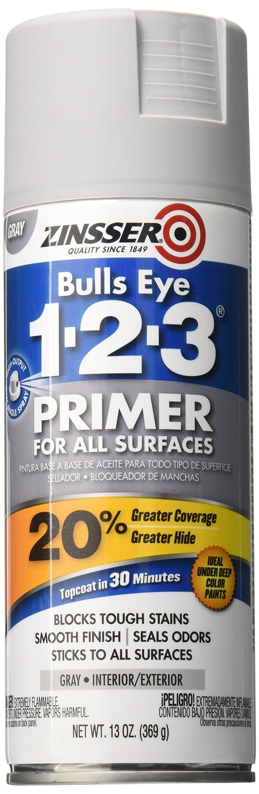 Zinsser 290971 Bulls Eye 1-2-3 All Surface 13 oz. Spray (Pack of 1), Gray