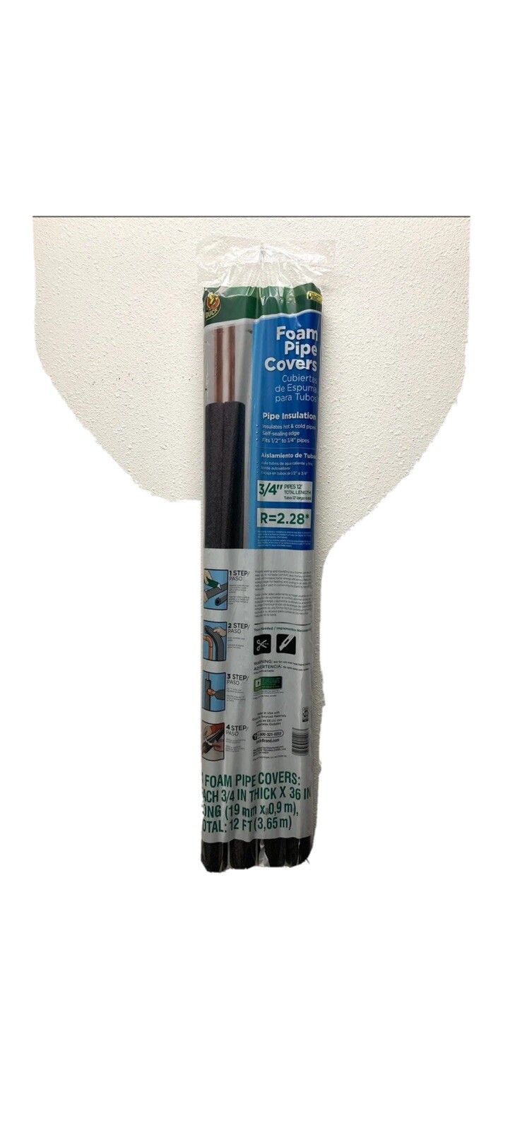 4-pack Duck Brand Insulating Foam Pipe Covers 3/4 in x 3ft • R=2.28 Insulation