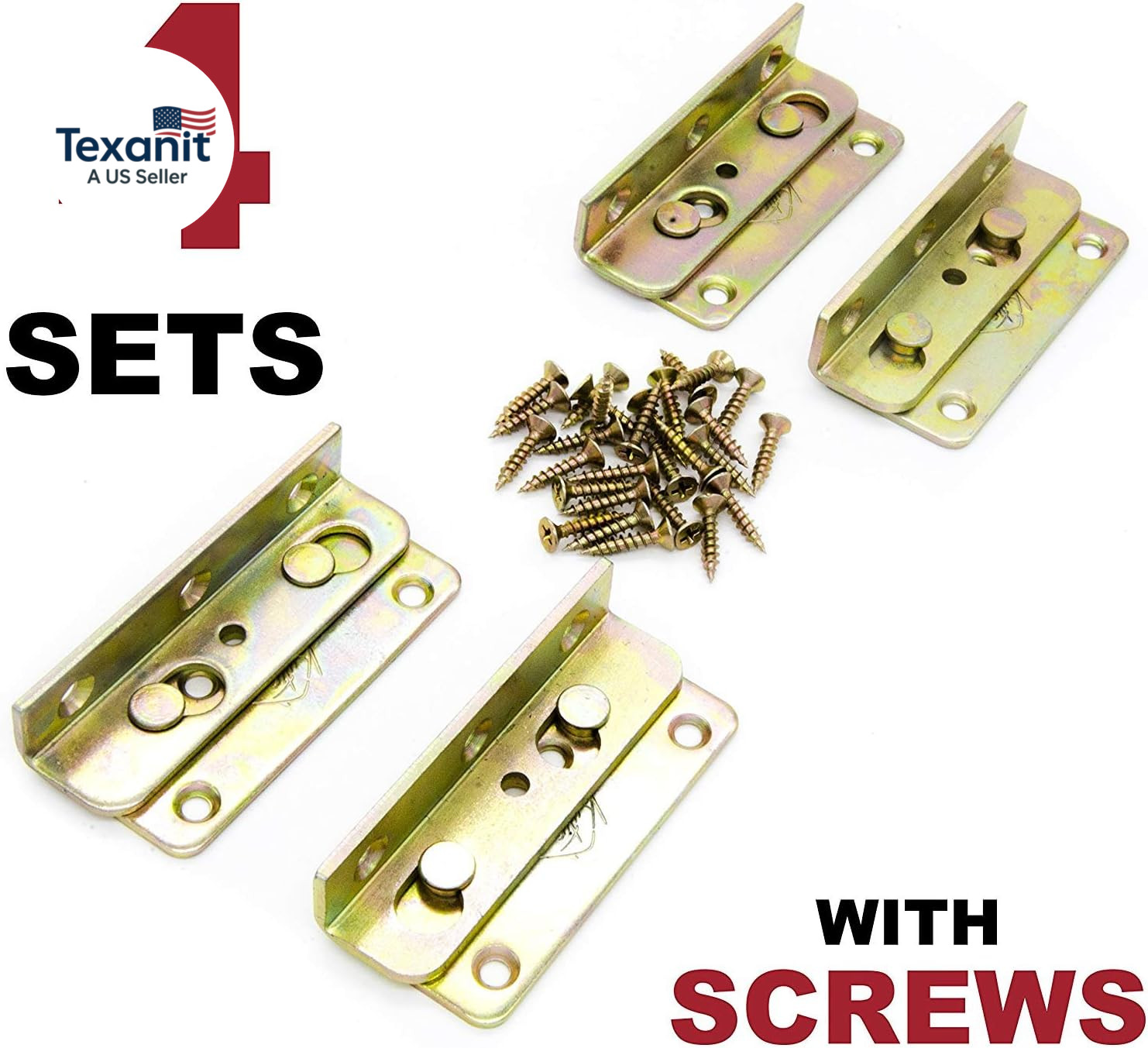 No-Mortise Bed Rail Fittings Complete Set of 4 – Heavy Duty Rust Proof Frame Bra